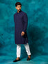 Men's Navy Blue Rayon Schiffli Kurta And Pant Set