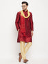 Men's Maroon Silk Blend Kurta And Gold Pant Style Pyjama Set With Dupatta