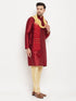 Men's Maroon Silk Blend Kurta And Gold Pant Style Pyjama Set With Dupatta