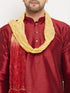 Men's Maroon Silk Blend Kurta And Gold Pant Style Pyjama Set With Dupatta