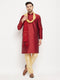 Men's Maroon Silk Blend Kurta And Gold Pant Style Pyjama Set With Dupatta
