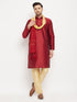 Men's Maroon Silk Blend Kurta And Gold Pant Style Pyjama Set With Dupatta