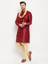 Men's Maroon Silk Blend Kurta And Gold Pant Style Pyjama Set With Dupatta