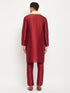 Men's Maroon Silk Blend Kurta And Maroon Pant Style Pyjama Set With Dupatta