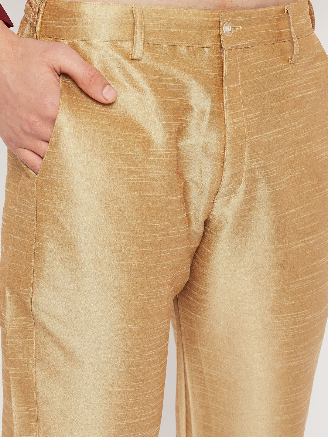 Men's Rose Gold And Maroon Silk Blend Kurta, Pyjama & Dupatta Set