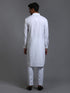 Men's White Cotton Blend Pathani Kurta With Pant Set