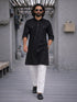 Men's Black And White Cotton Blend Pathani Suit Set