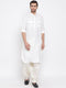 VASTRAMAY Men's Cream And White Cotton Blend Pathani Kurta Set
