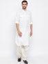 VASTRAMAY Men's Cream And White Cotton Blend Pathani Kurta Set