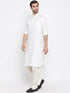 VASTRAMAY Men's Cream And White Cotton Blend Pathani Kurta Set