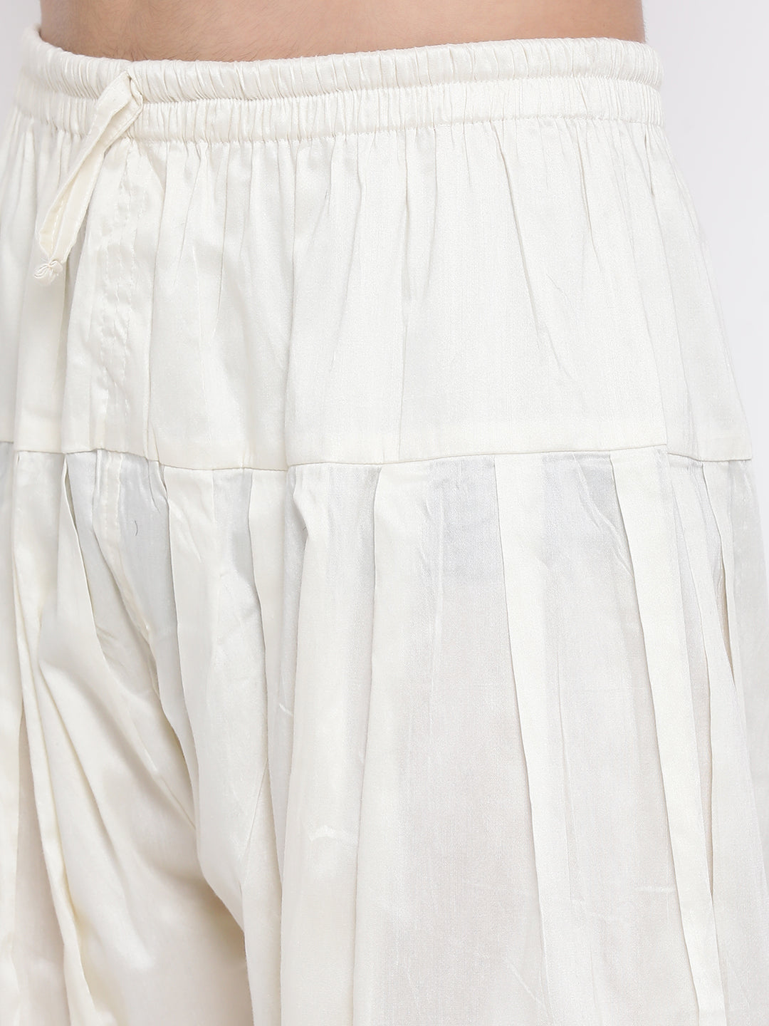 VASTRAMAY Men's Cream And White Cotton Blend Pathani Kurta Set