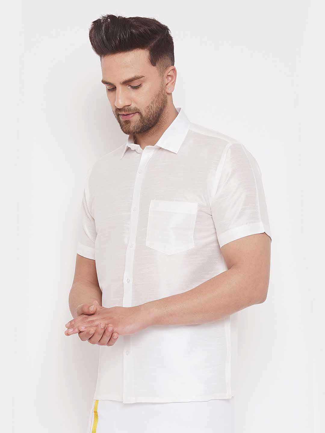 Men's Cream Silk Blend Ethnic Shirt