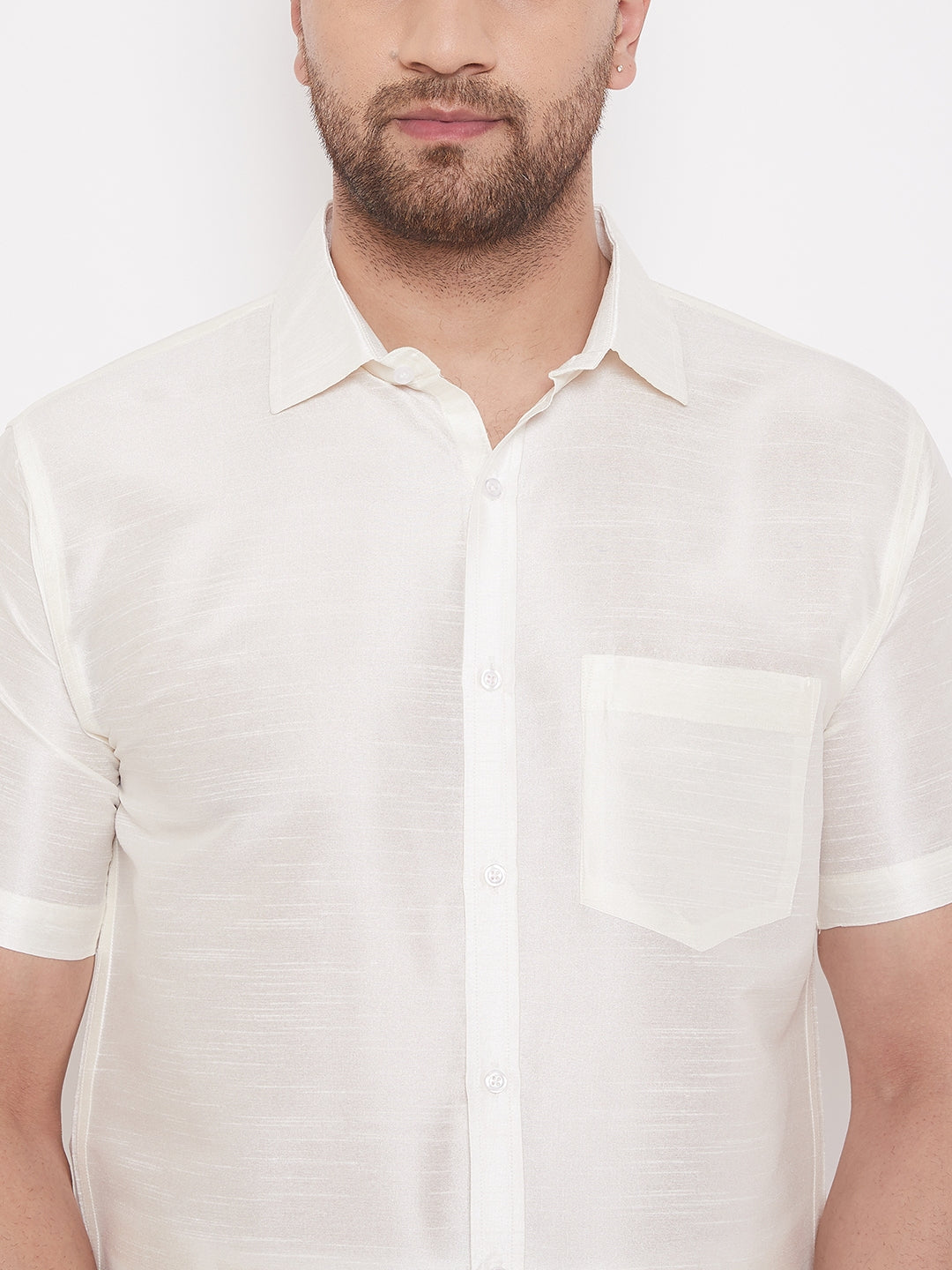 Men's Cream Silk Blend Ethnic Shirt