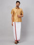 Men's Rose Gold And White Silk Blend Shirt And Mundu Set