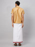 Men's Rose Gold And White Silk Blend Shirt And Mundu Set