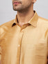 Men's Rose Gold And White Silk Blend Shirt And Mundu Set