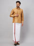 Men's Rose Gold & White Silk Blend Shirt And Mundu Set