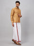 Men's Rose Gold & White Silk Blend Shirt And Mundu Set