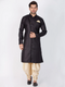 VASTRAMAY Men's Black And Gold Cotton Blend Sherwani Set