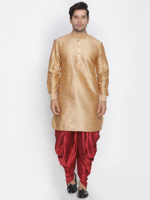 Men's Rose Gold Silk Blend Curved Kurta