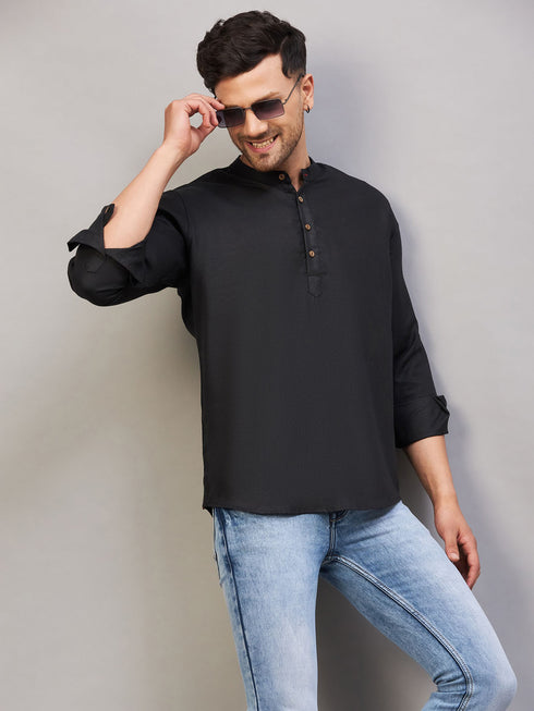 Men's Black Short Cotton Kurta