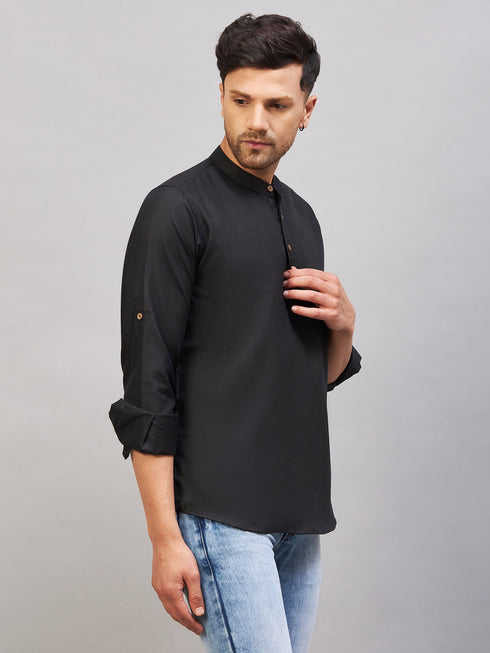 Men's Black Short Cotton Kurta