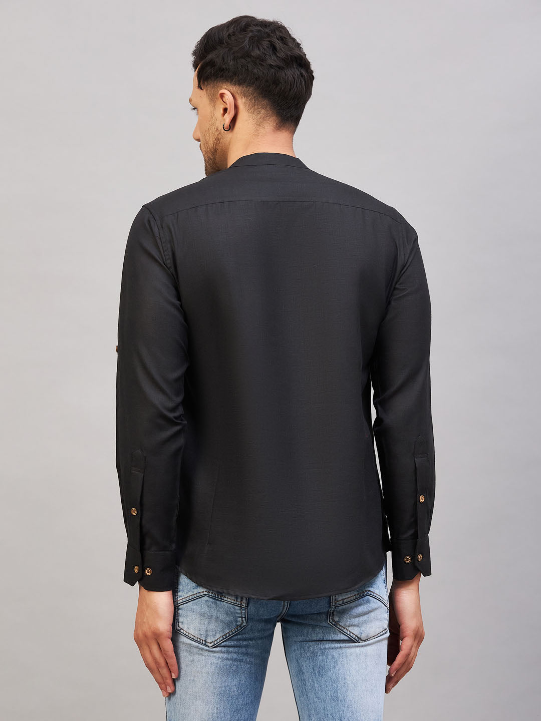 Men's Black Short Cotton Kurta