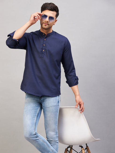 Men's Blue Short Cotton Kurta