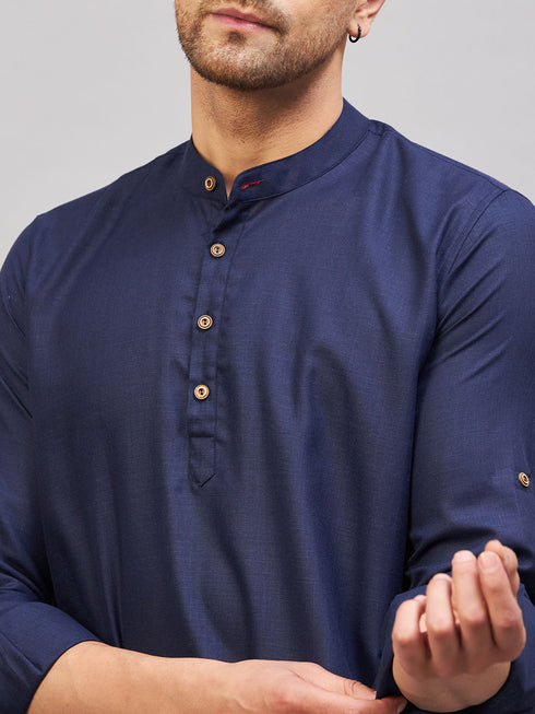 Men's Blue Short Cotton Kurta