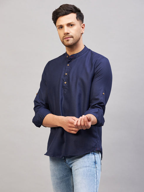Men's Blue Short Cotton Kurta