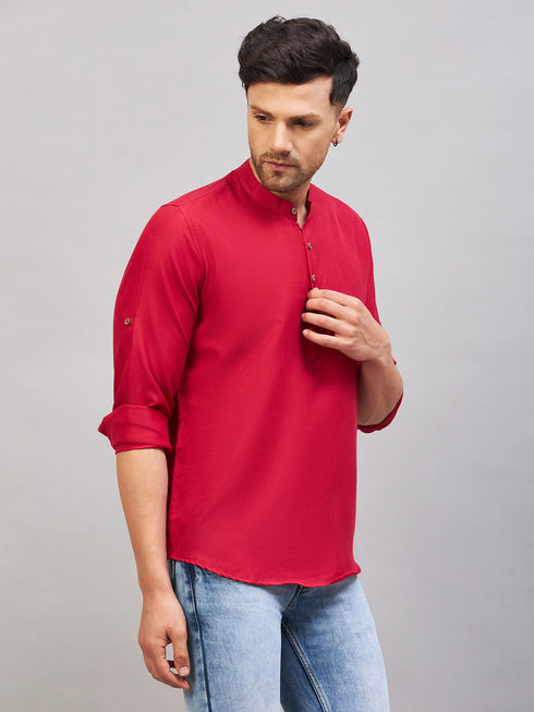 Men's Maroon Short Cotton Kurta