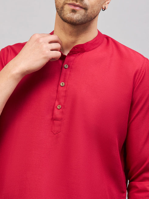 Men's Maroon Short Cotton Kurta