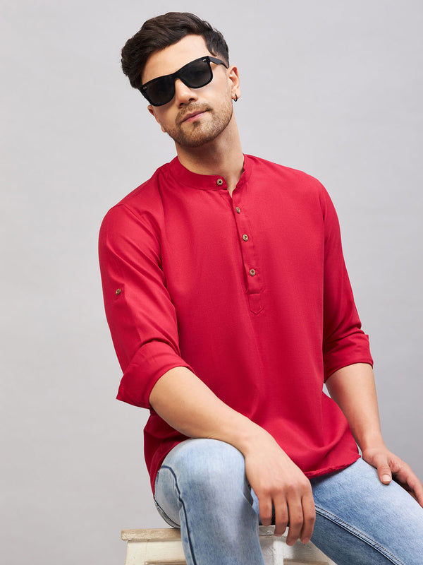 Men's Maroon Short Cotton Kurta