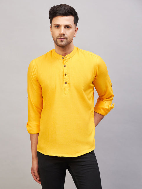 Men's Mustard Short Cotton Kurta
