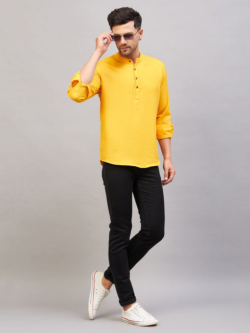 Men's Mustard Short Cotton Kurta