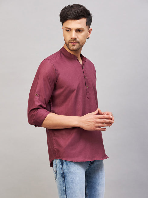 Men's Purple Short Cotton Kurta