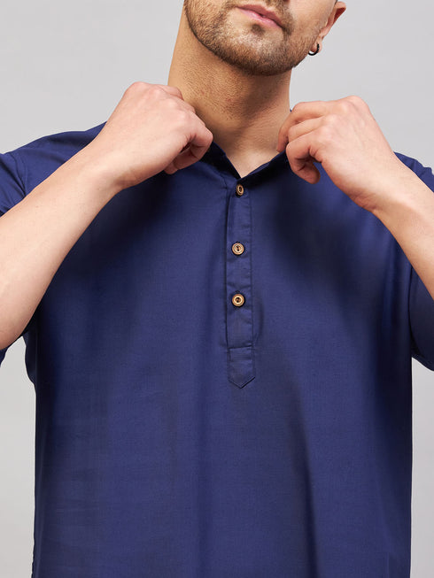 Men's Blue Short Cotton Kurta