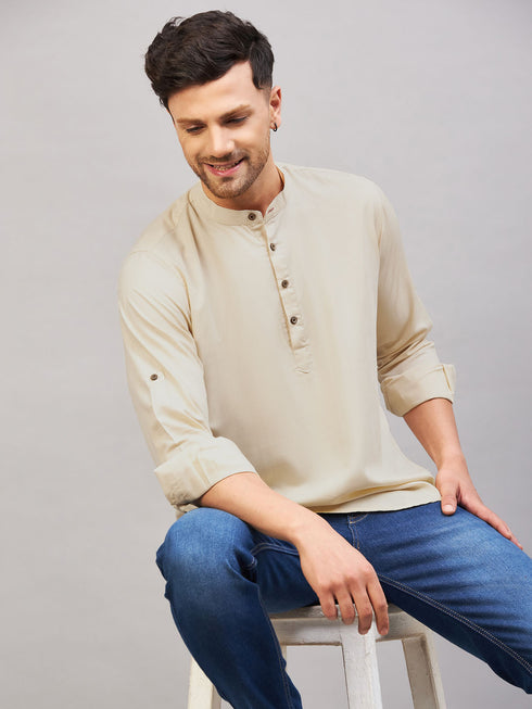 Men's Light Green Short Cotton Kurta