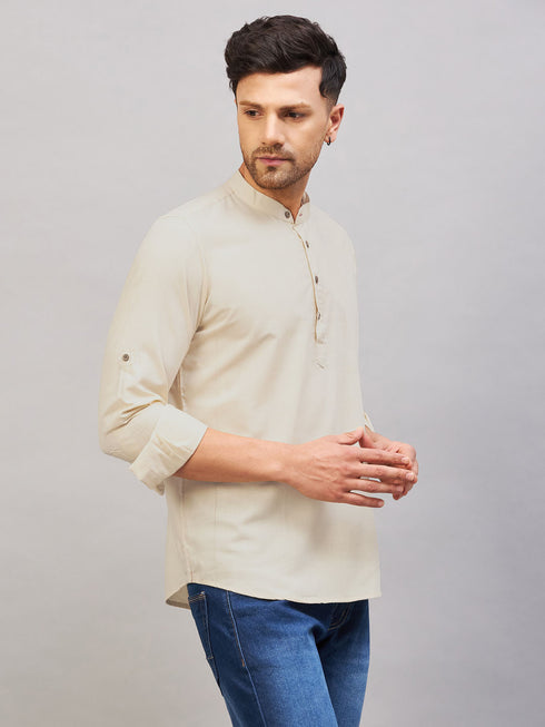 Men's Light Green Short Cotton Kurta