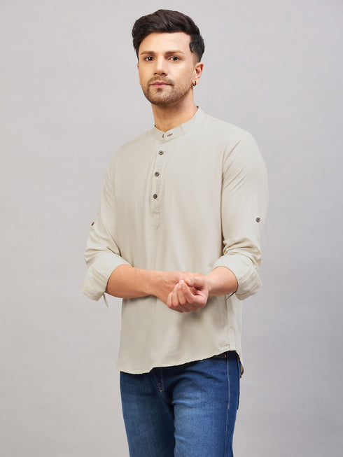 Men's Light Green Short Cotton Kurta