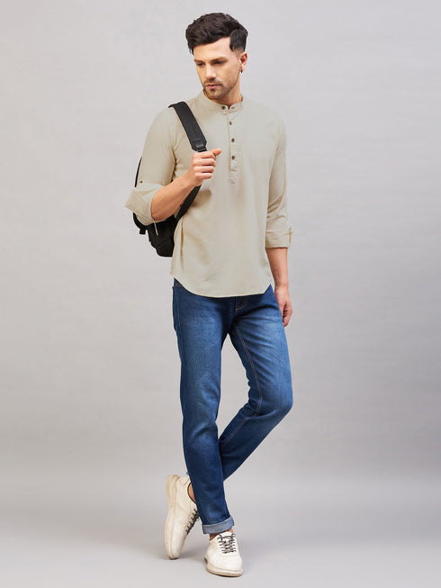 Men's Light Green Short Cotton Kurta