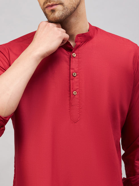 Men's Maroon Short Cotton Kurta