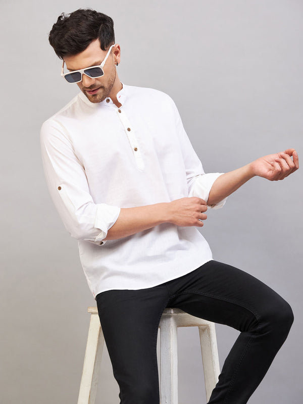 Men's Cream Short Cotton Kurta