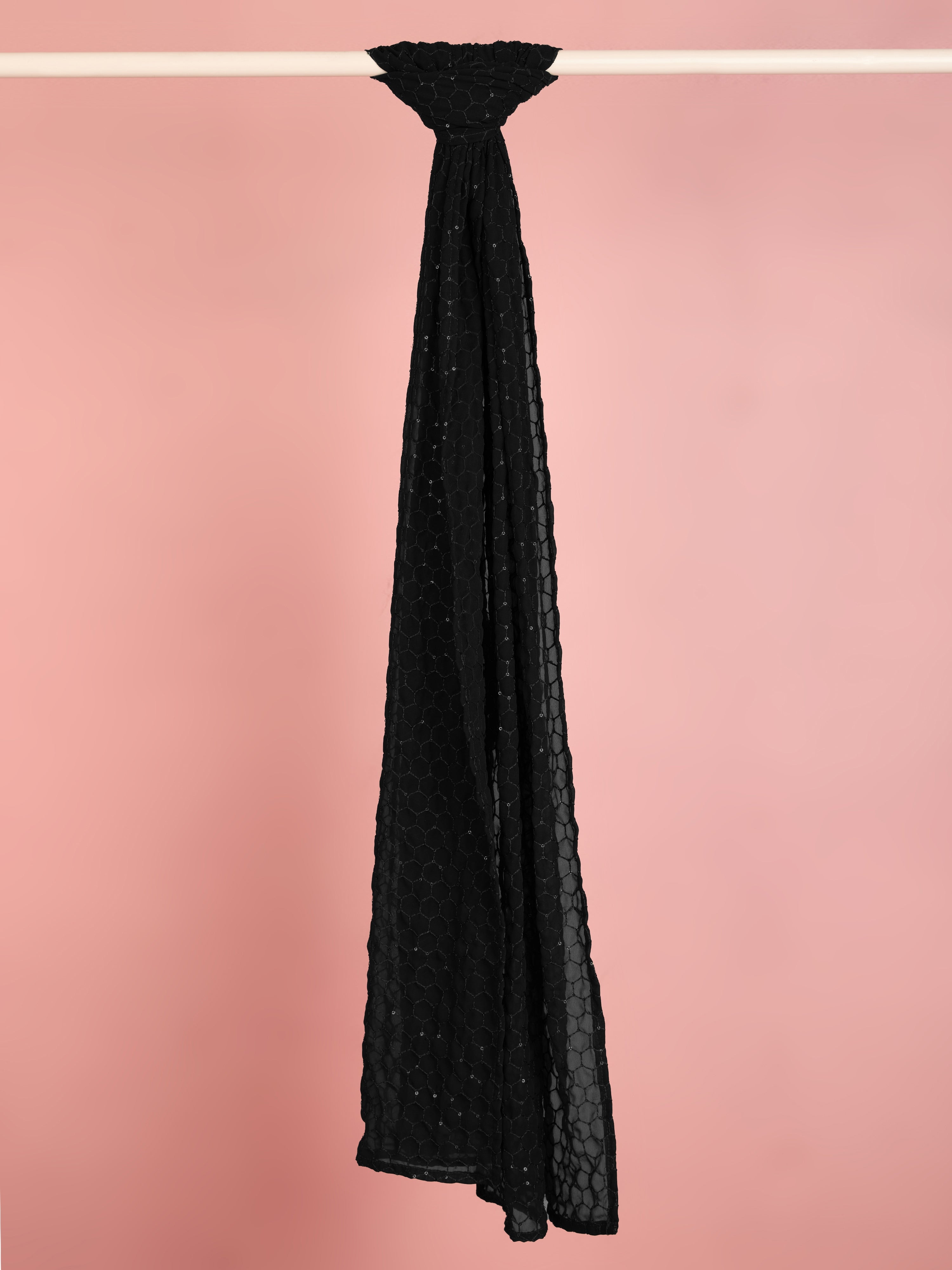Men's Black Georgette Sequinned Dupatta | Festive Wear