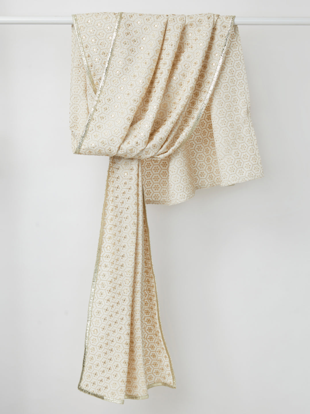 Men Cream Self Design Jacquard Weave Undetermined Dupatta