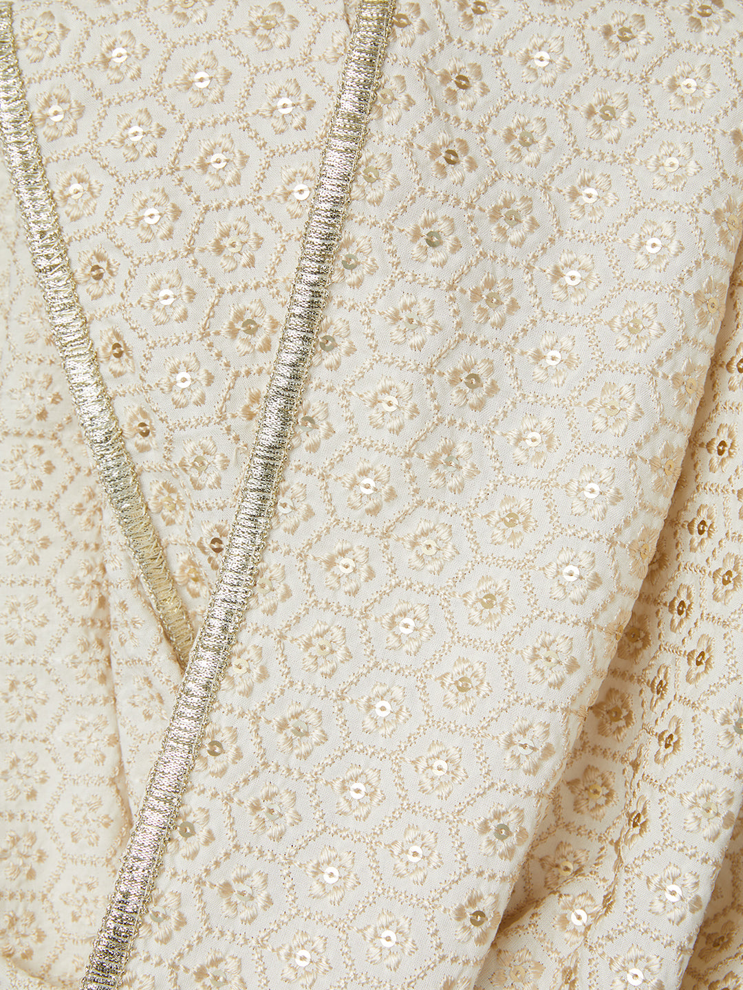 Men Cream Self Design Jacquard Weave Undetermined Dupatta