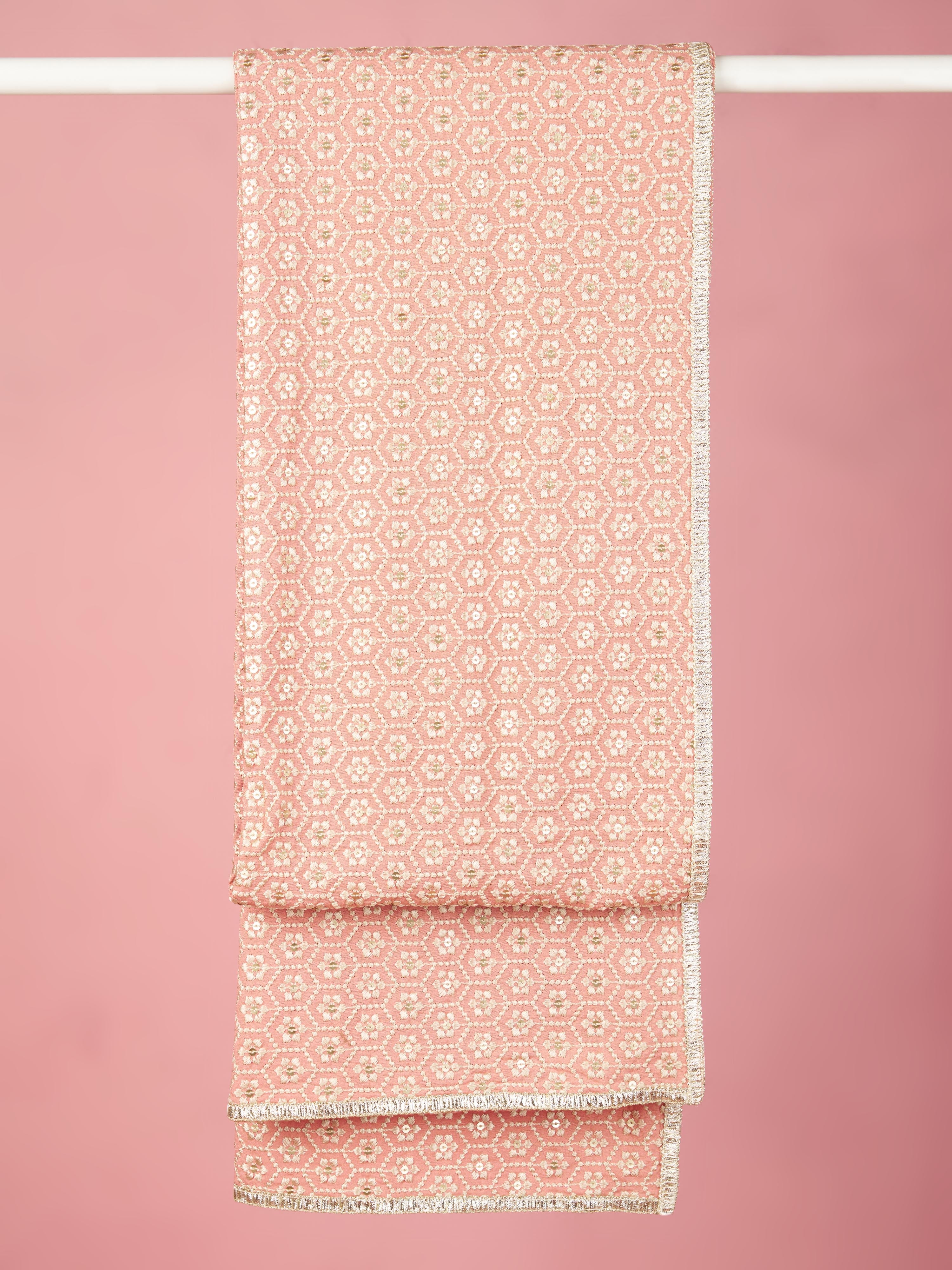 Pink Silk Blend Embroidered Men's Dupatta with Zari Border