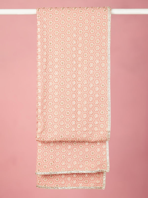 Pink Silk Blend Embroidered Men's Dupatta with Zari Border