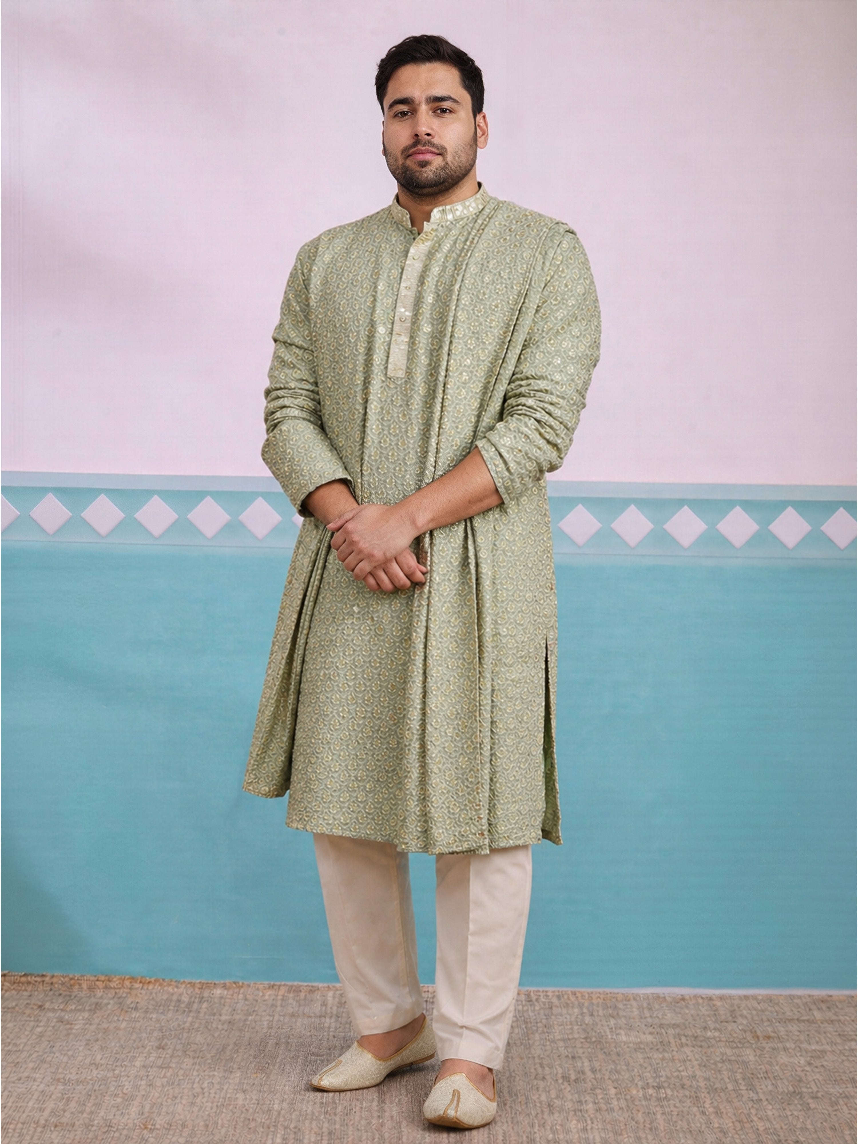 Men's Green Geometric Dupatta