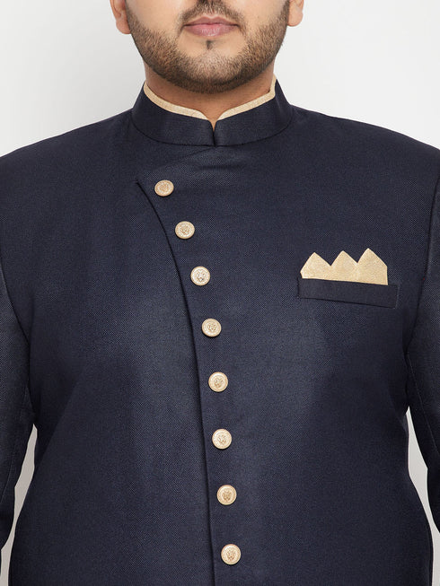 Men's Plus Size Navy Blue Slim Fit Sherwani Set